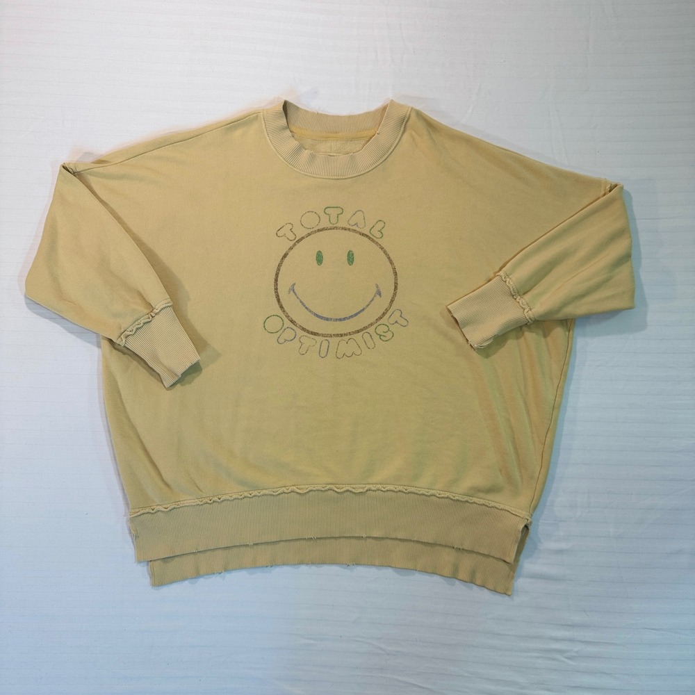 Aerie The Smiley Company Total Optimist Sweatshirt Yellow Oversized Graphic S - Picture 2 of 8